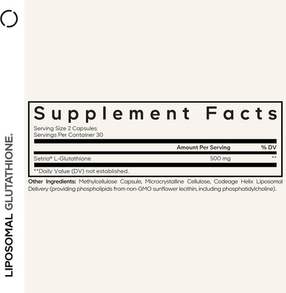 Codeage Liposomal Glutathione Supplement - Pure Reduced Setria L-Glutathione, Liposomal Delivery, Phospholipid Complex - Encapsulated Glutathione Powder Pills - Vegan, Non-GMO - 60 Capsules