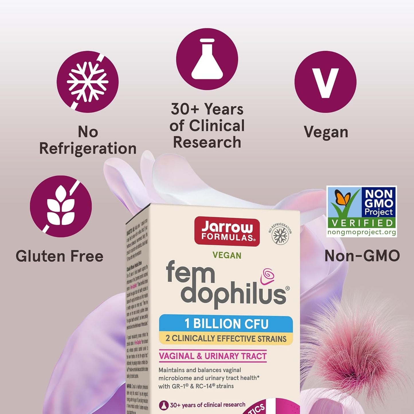 Jarrow Formulas Fem-Dophilus Vaginal Probiotics 1 Billion CFU, 60 Count (Pack of 1)
