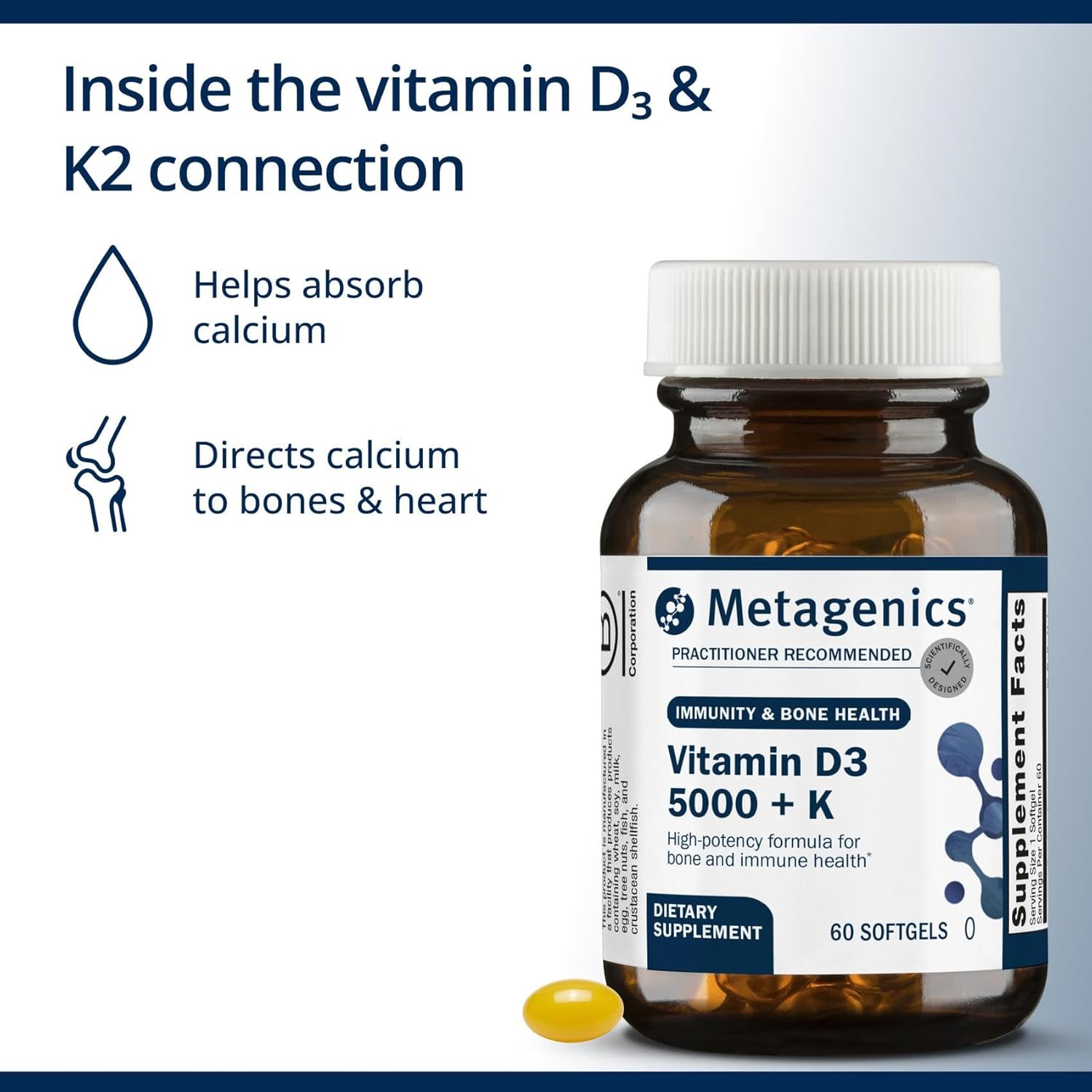 Metagenics Vitamin D3 and Vitamin K2 5,000 IU Immune Support Softgels 60 Count