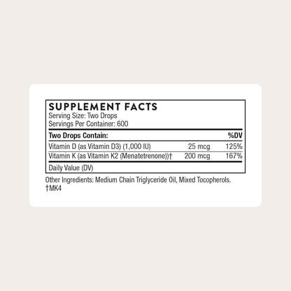 Thorne Vitamin D + K2 Liquid with Metered Dispenser 30ml 600 Servings