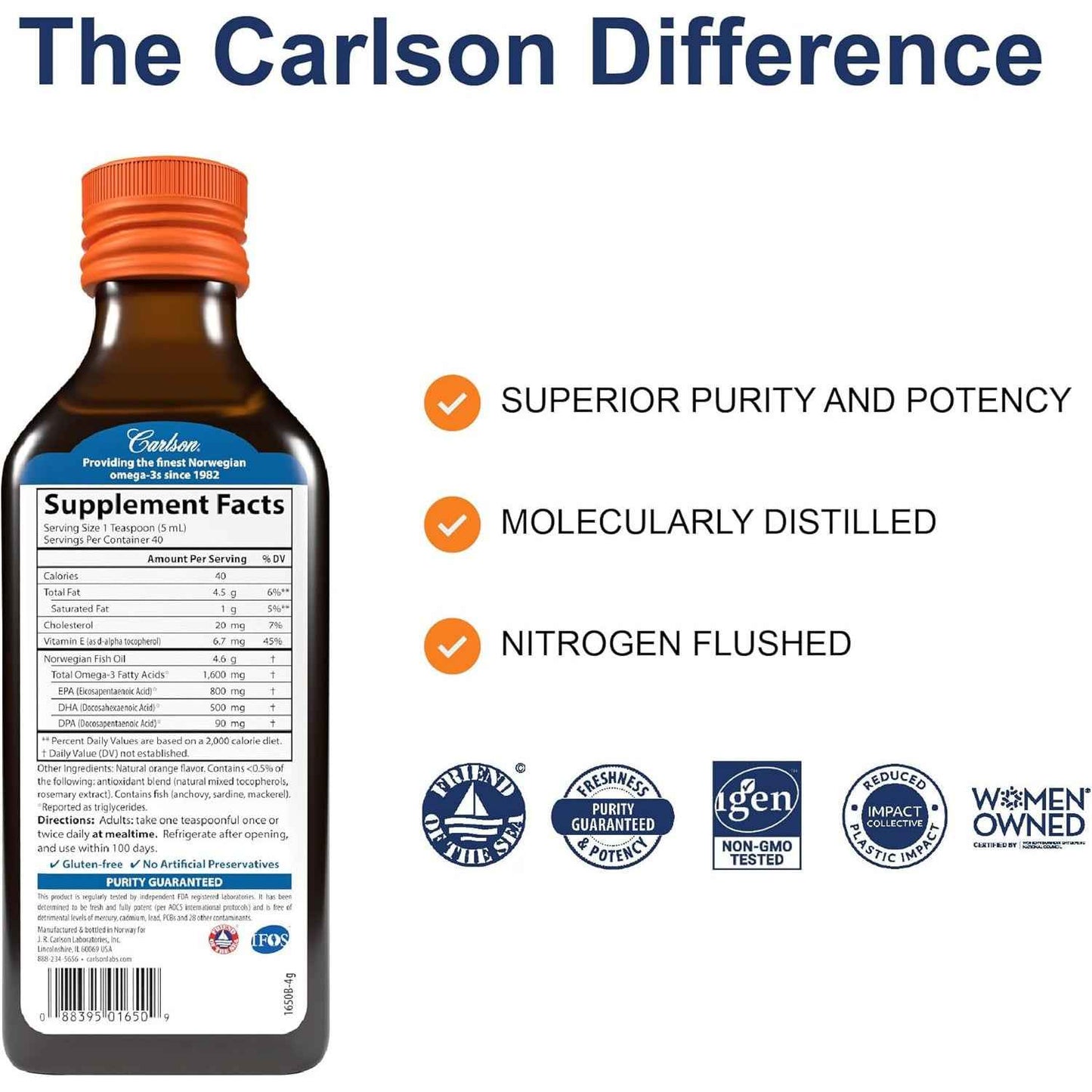 Carlson The Very Finest Fish Oil 1600 mg Omega-3s Liquid 6.7 fl oz Orange