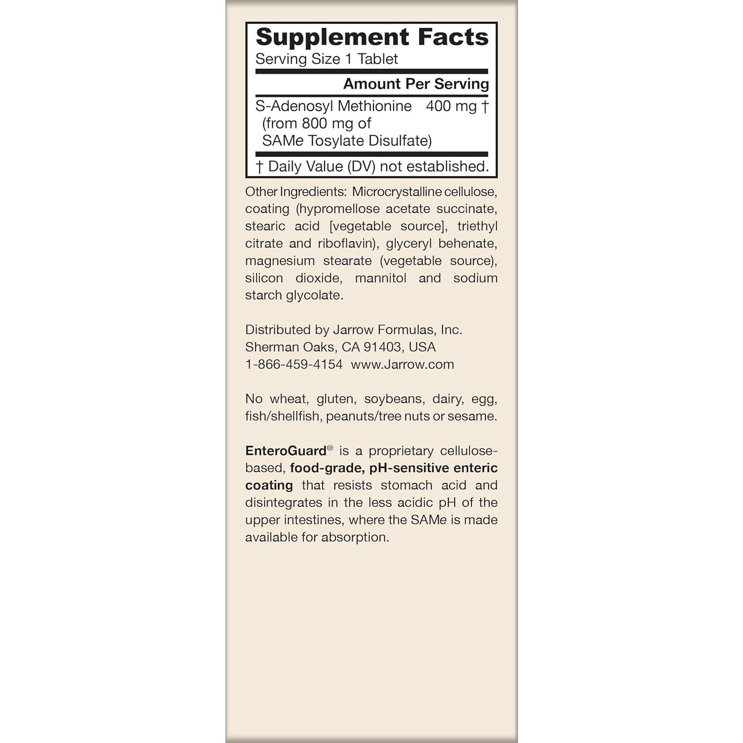 Jarrow Formulas SAMe 400 mg Supplement Tablets 60 Count