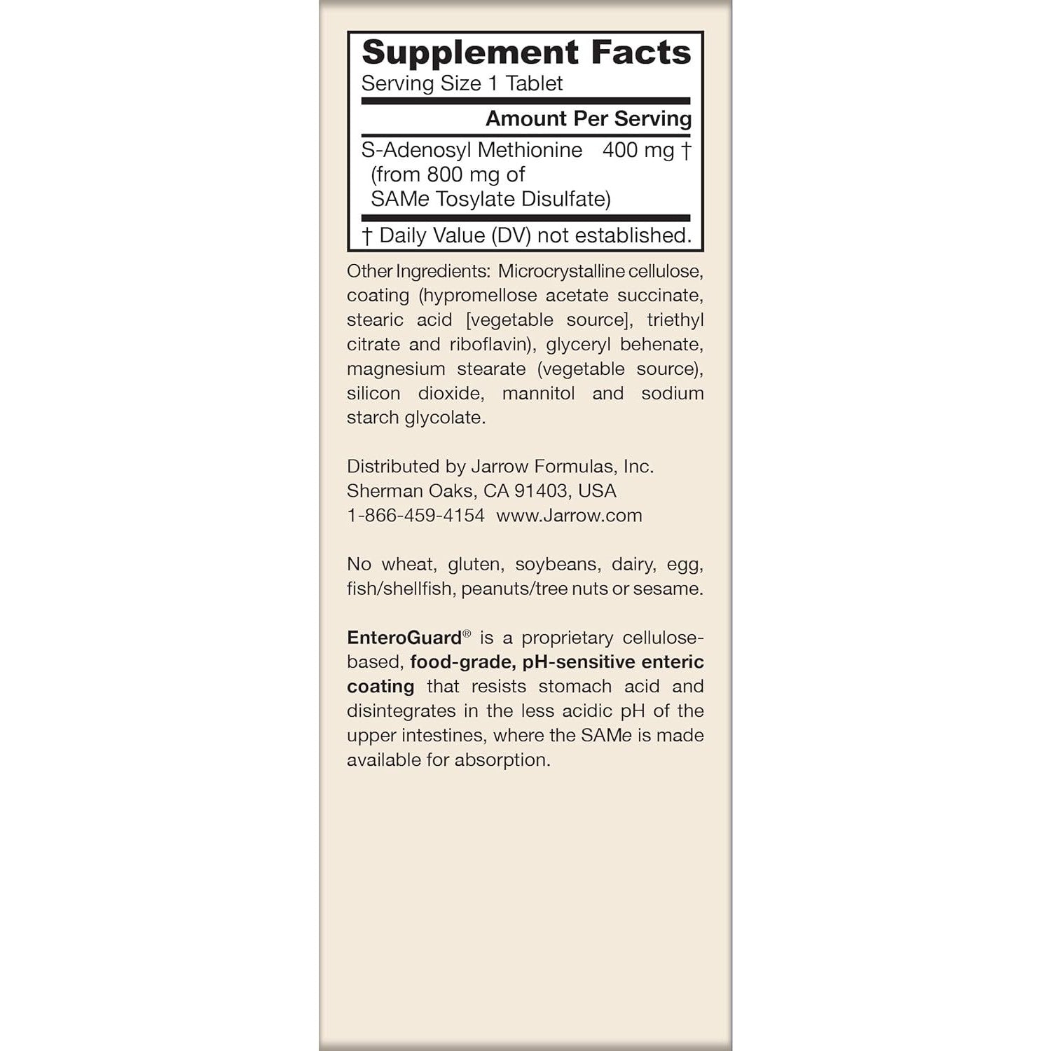 Jarrow Formulas SAMe 400 mg Supplement Tablets 60 Count