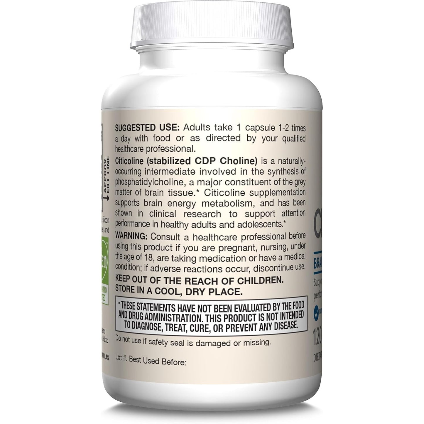 Jarrow Formulas Citicoline CDP 250mg Brain Health Supplement 120 Capsules