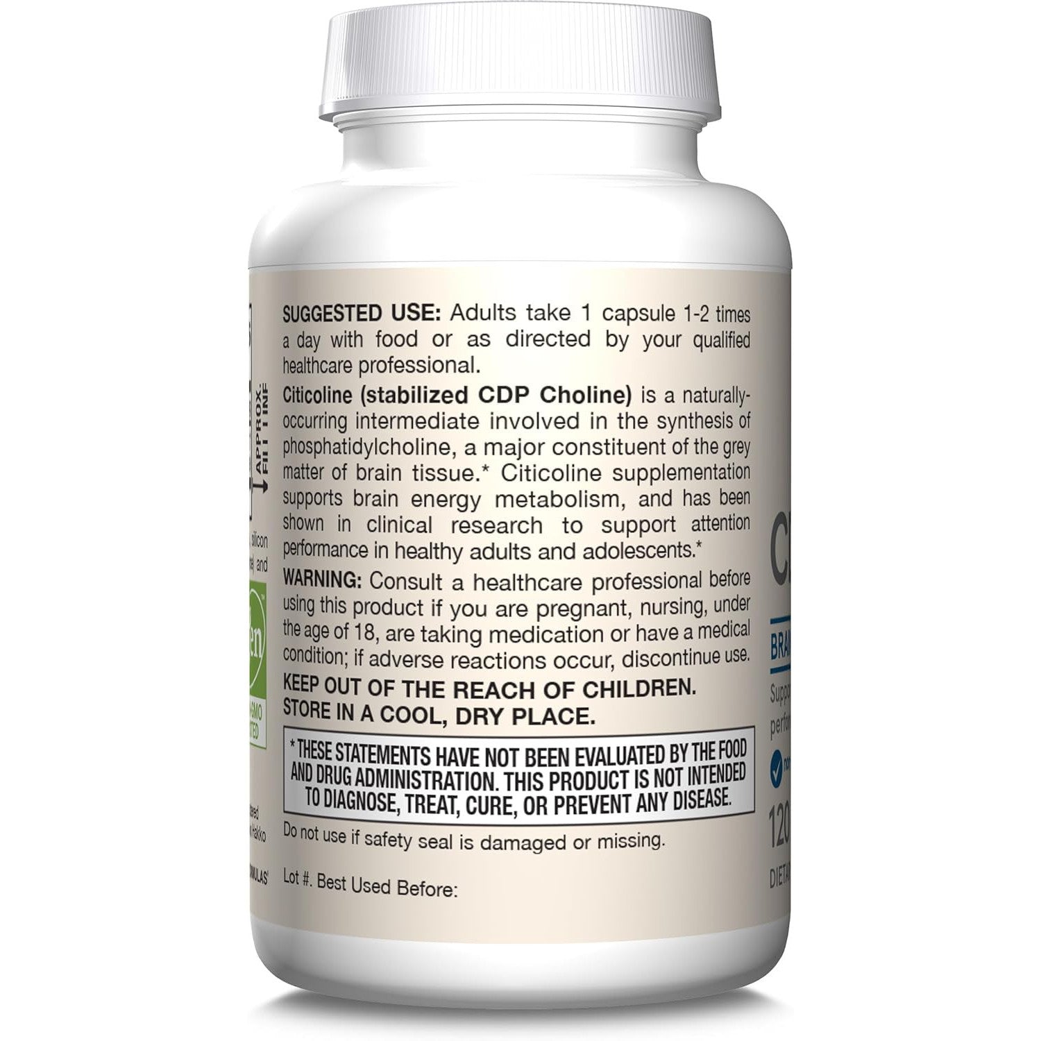 Jarrow Formulas Citicoline CDP 250mg Brain Health Supplement 120 Capsules