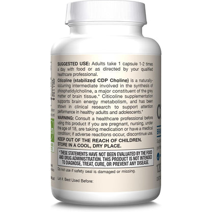 Jarrow Formulas Citicoline CDP 250mg Brain Health Supplement 120 Capsules