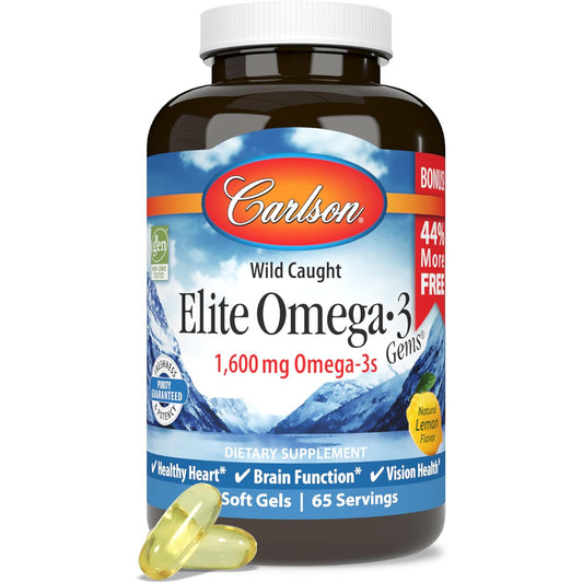 Carlson Elite Omega-3 Gems Fish Oil Supplement 1600mg Lemon