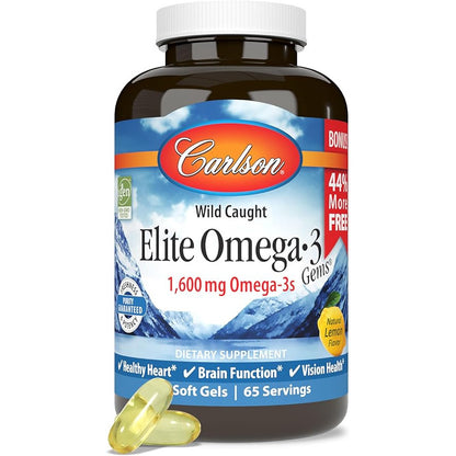 Carlson Elite Omega-3 Gems Fish Oil Supplement 1600mg Lemon