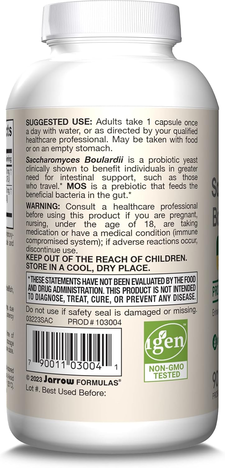 Jarrow Formulas Saccharomyces Boulardii + MOS Probiotic Capsules 5 Billion CFU