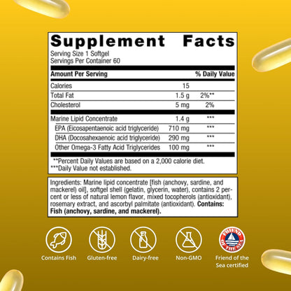 Metagenics OmegaGenics Omega-3 Fish Oil 1000mg EPA DHA 60 Count