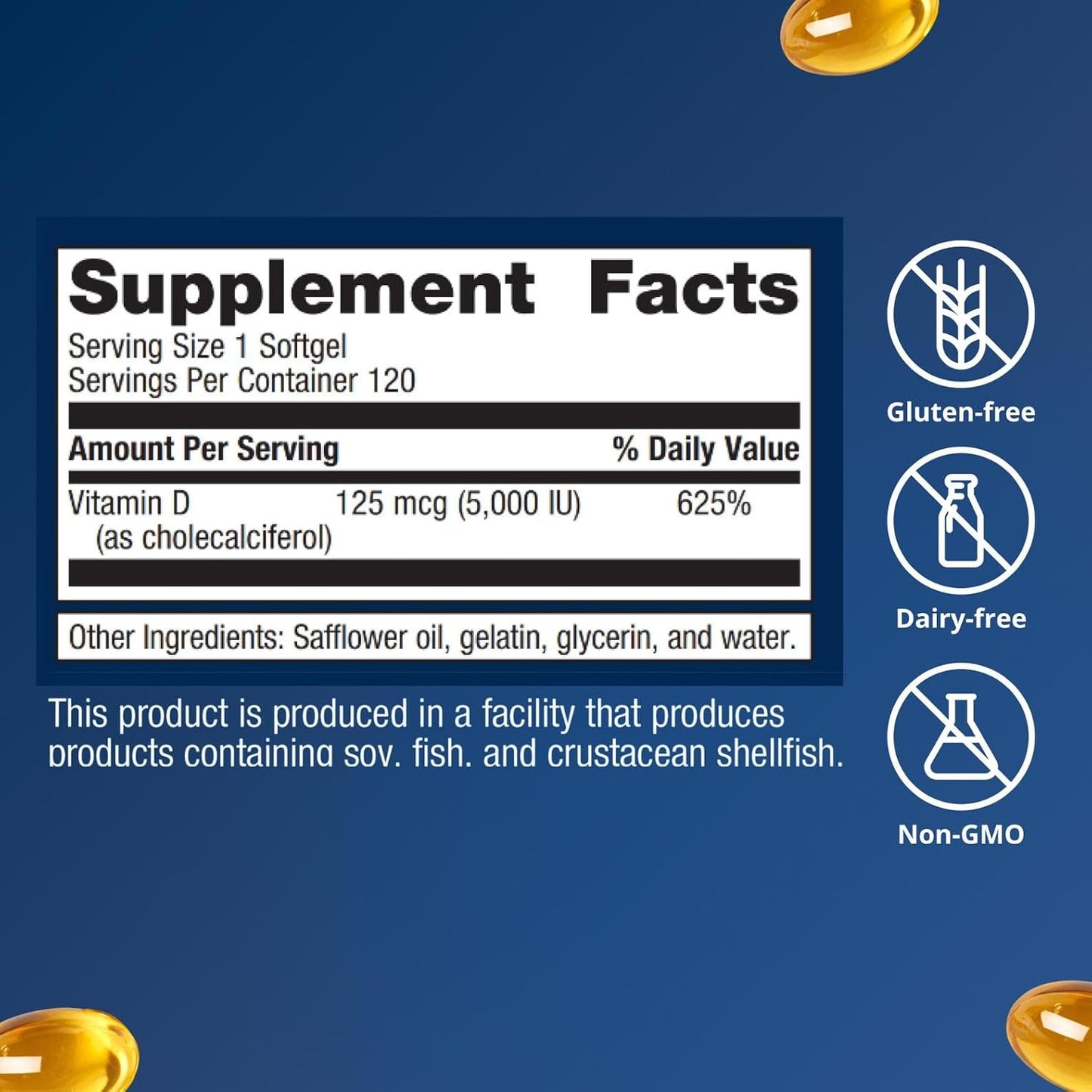 Metagenics Vitamin D3 5000 IU Supplement Softgels 120 Count