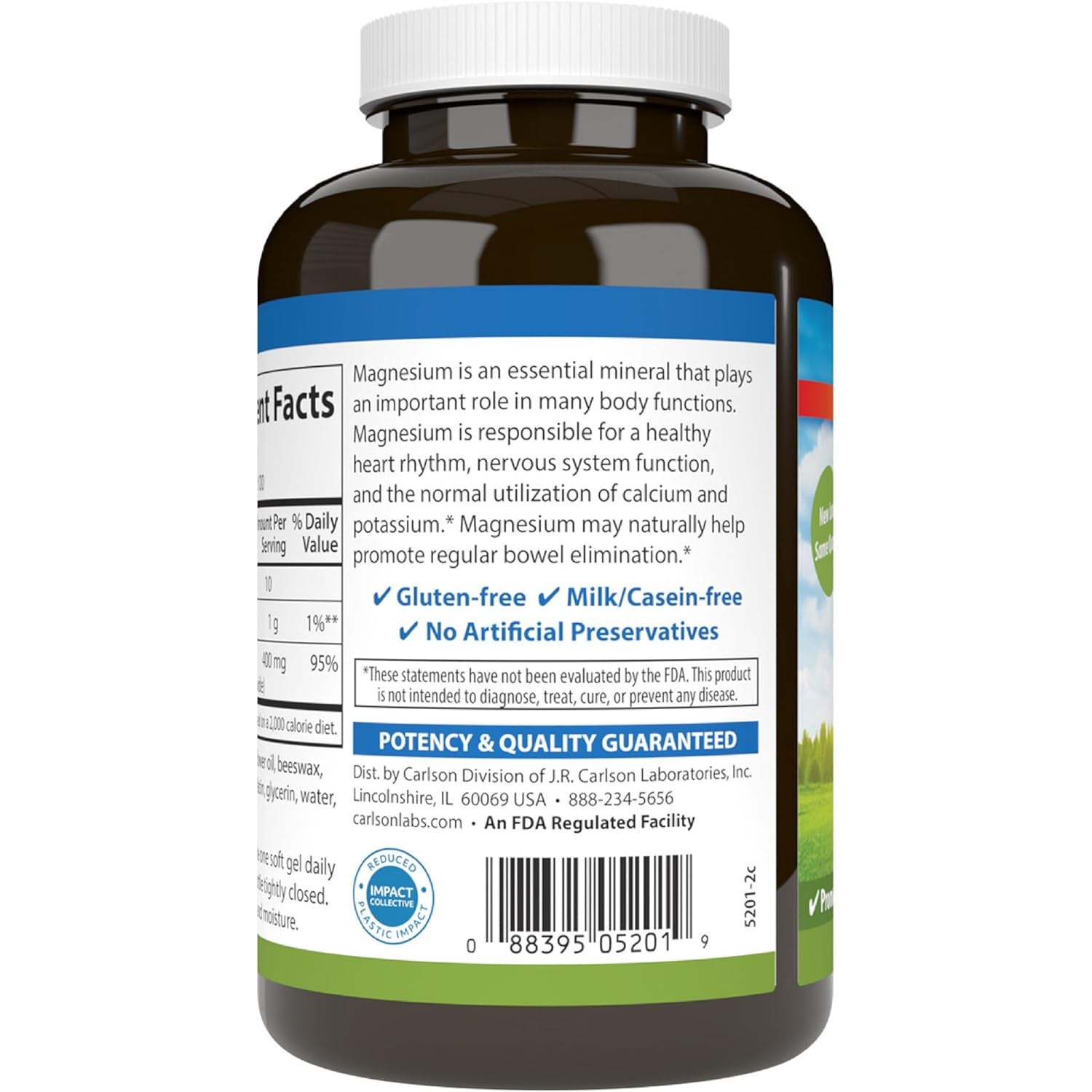 Carlson Magnesium Gels 400 mg 250 Softgels Heart Muscle Support