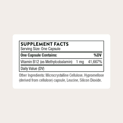 THORNE Vitamin B12 Methylcobalamin Supplement 60 Capsules