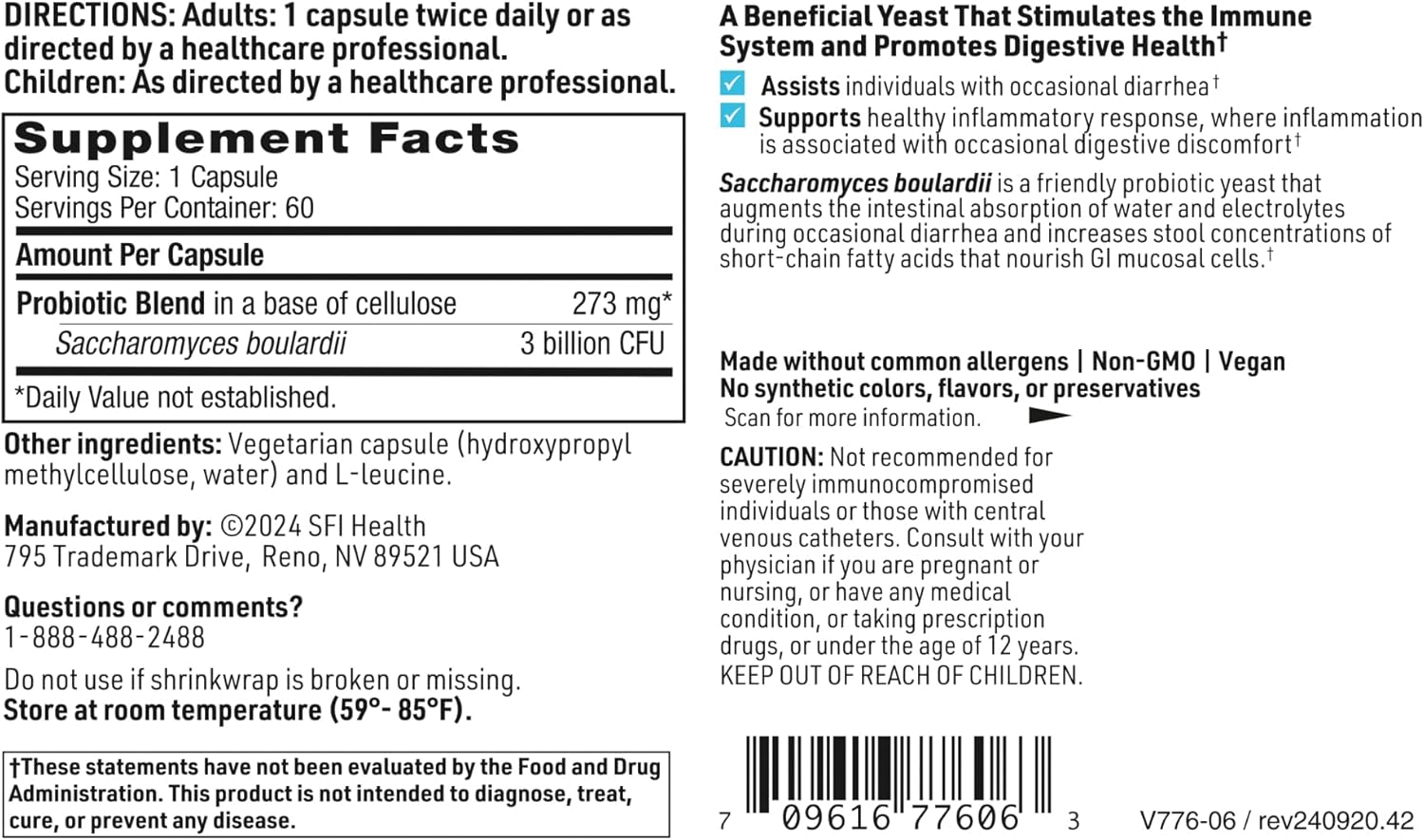 Klaire Labs Saccharomyces Boulardii Probiotic Supplement 5 Billion CFU