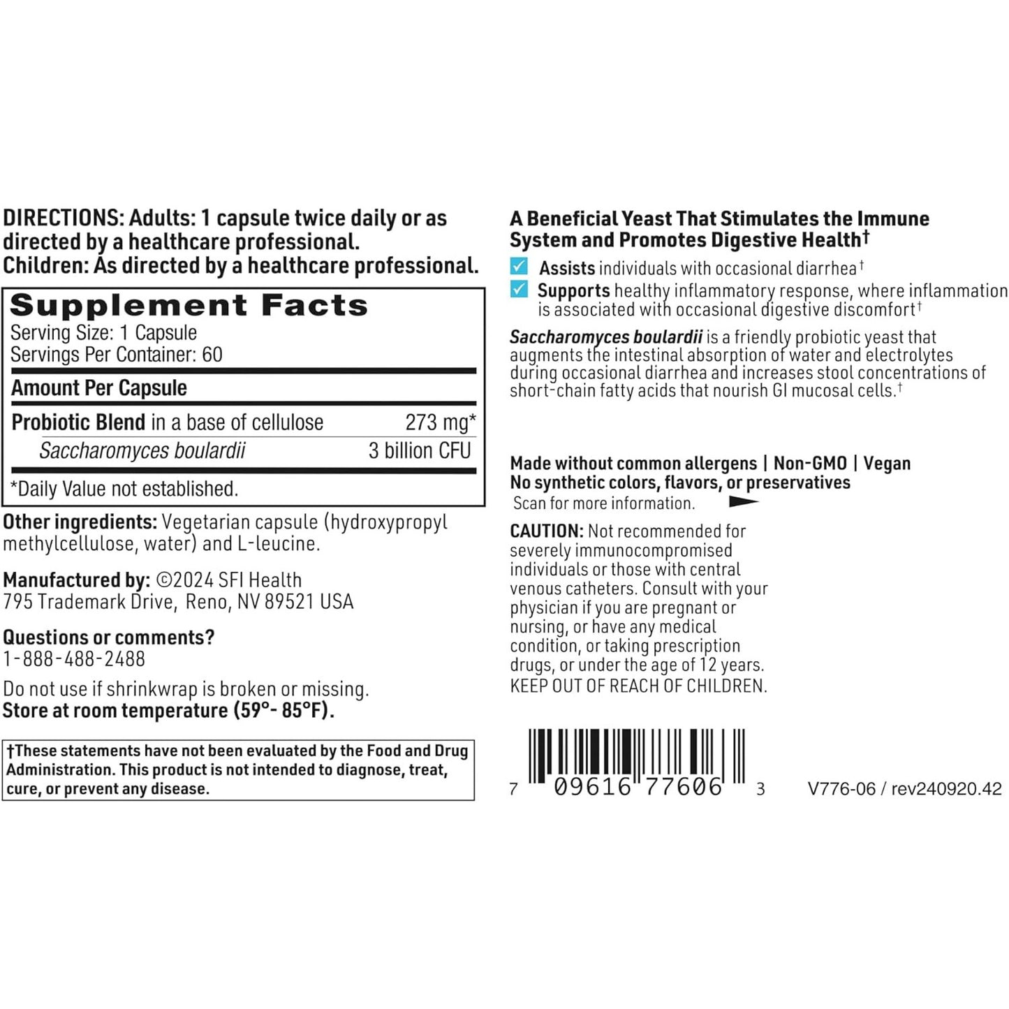 Klaire Labs Saccharomyces Boulardii Probiotic Supplement 5 Billion CFU