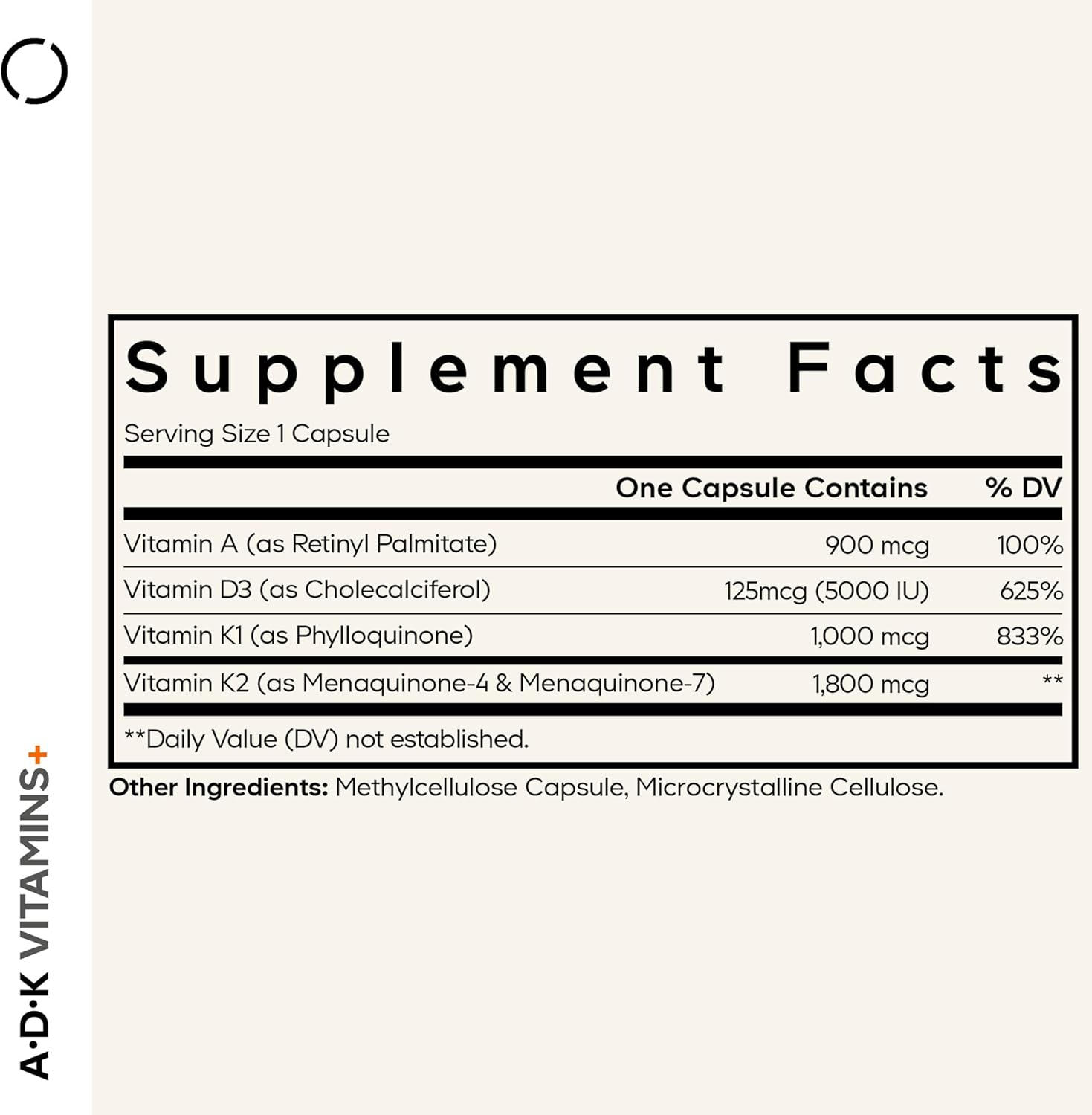 Codeage ADK Vitamin Supplement A D3 K1 K2 180 Capsules