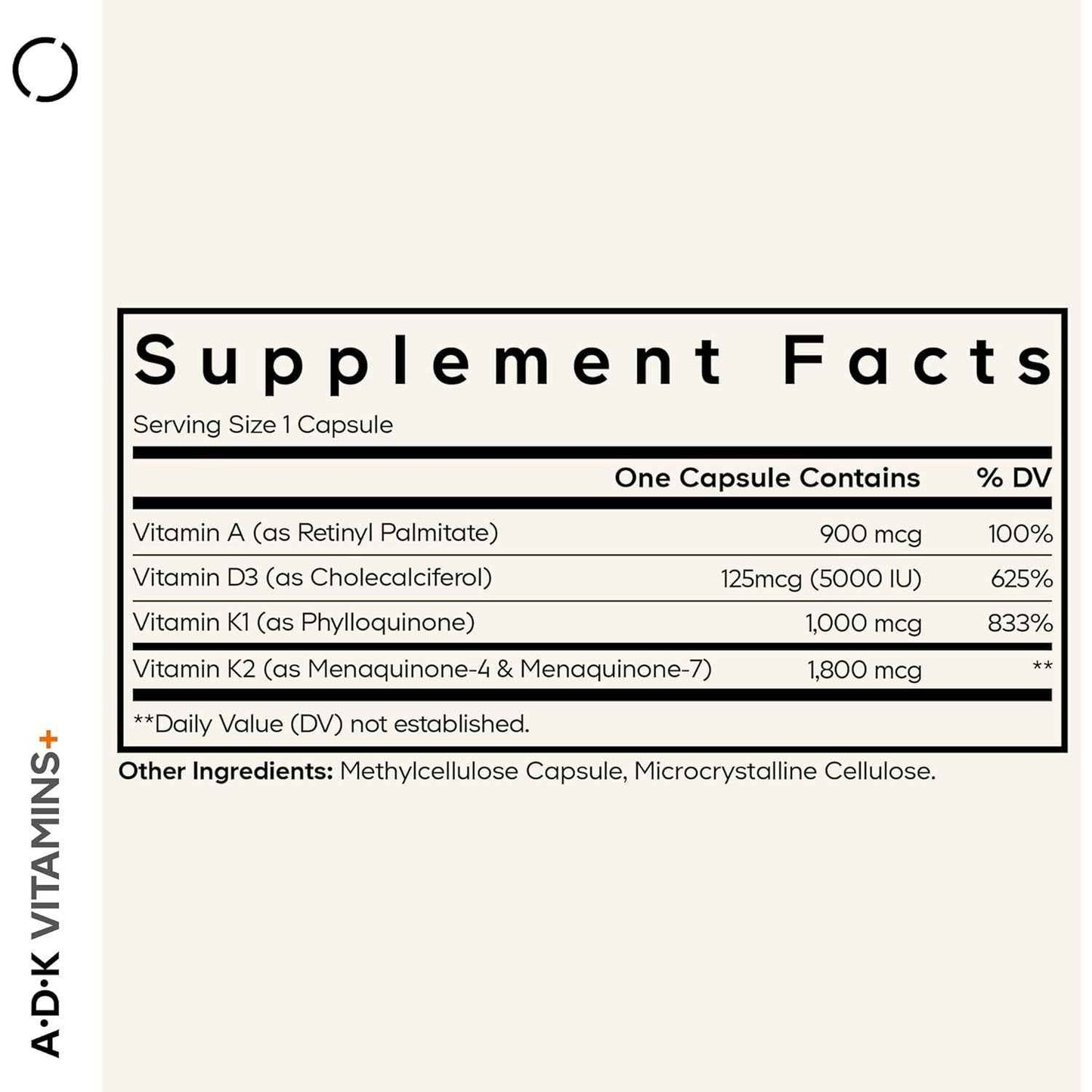 Codeage ADK Vitamin Supplement A D3 K1 K2 180 Capsules