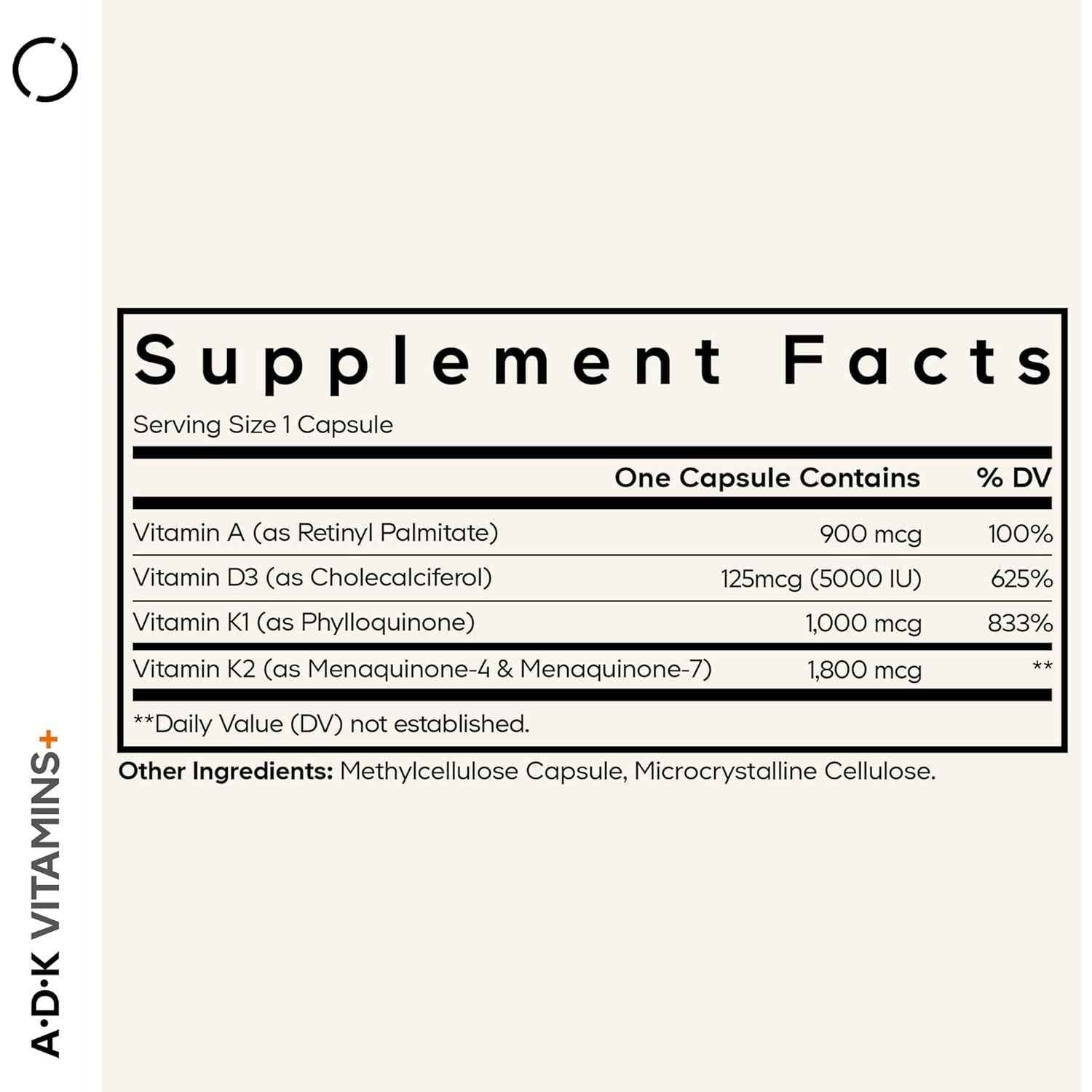 Codeage ADK Vitamin Supplement A D3 K1 K2 180 Capsules