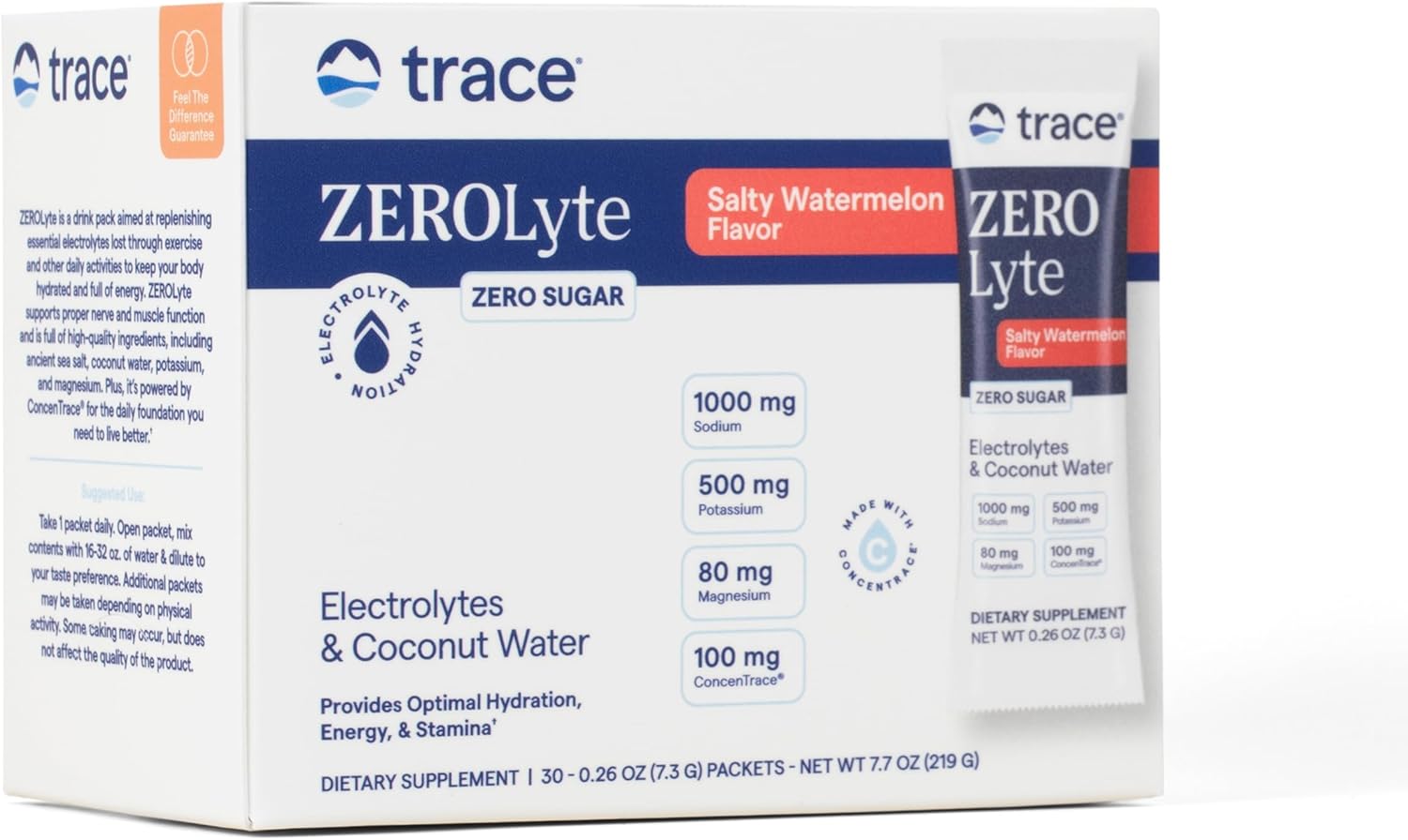 Trace Minerals ZeroLyte Electrolyte Drink Mix 30 Packets Sugar Free
