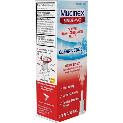 Mucinex Sinus-Max Nasal Spray Decongestant 12-Hour Clear & Cool 0.75 fl oz