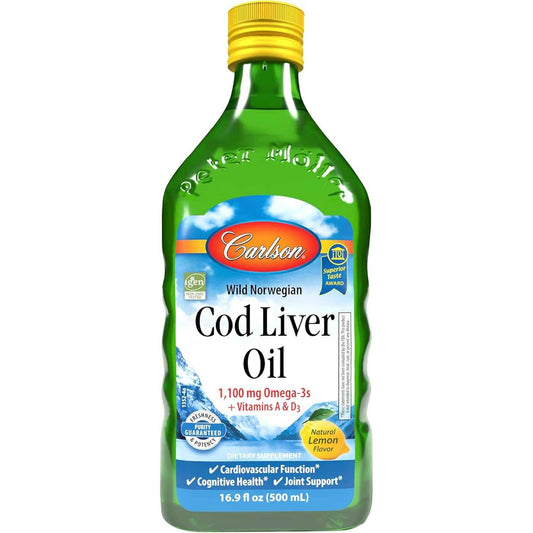Carlson Cod Liver Oil 1100 Mg Omega-3 Fish Oil Supplement 16.9 Fl Oz Lemon