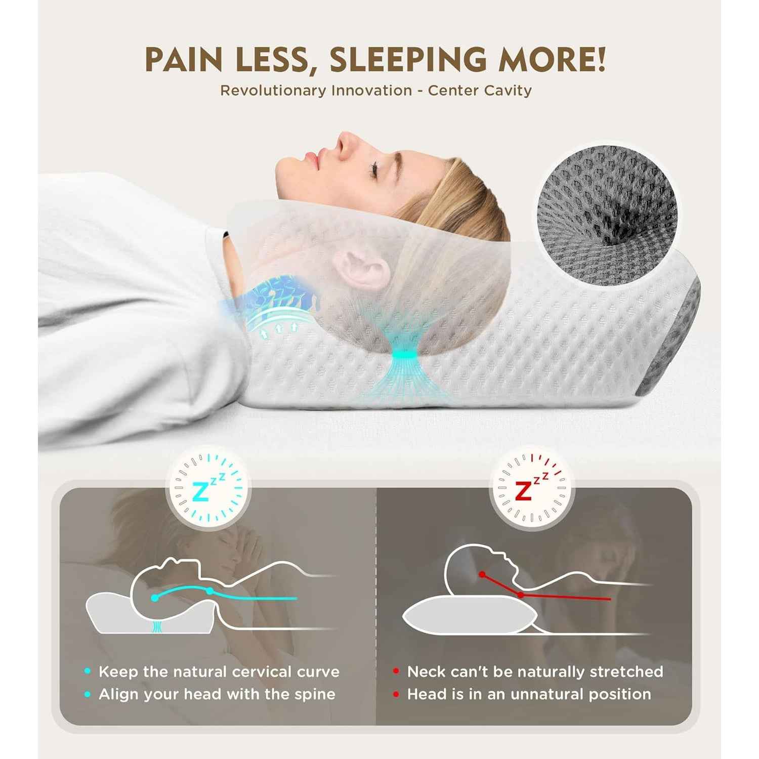 Osteo Cervical Pillow Neck Pain Relief Adjustable Memory Foam Cooling Case