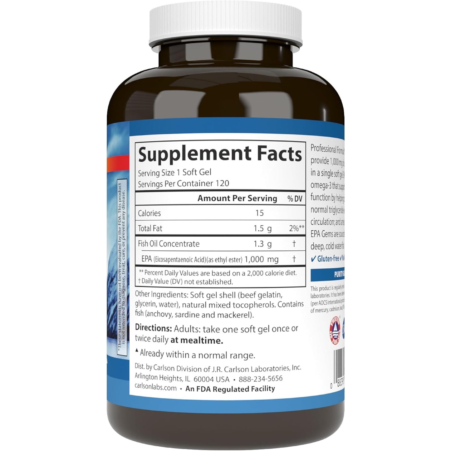 Carlson Elite EPA Gems 1000 Mg Fish Oil 120 Softgels