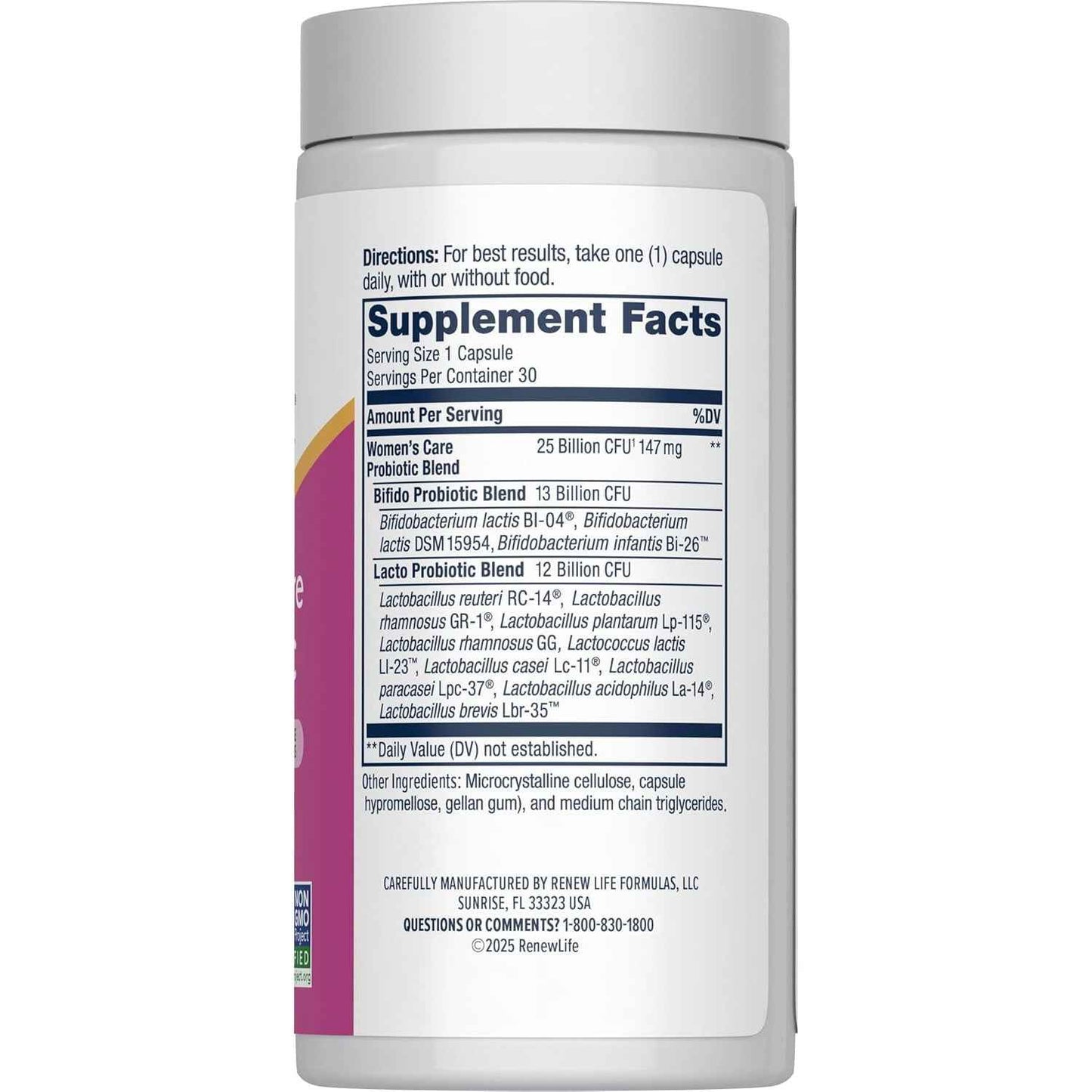Renew Life Probiotics for Women, 25 Billion CFU Guaranteed, Probiotic Supplement for Digestive, Vaginal & Immune Health, Shelf Stable, Soy, Dairy & Gluten Free, 30 Capsules