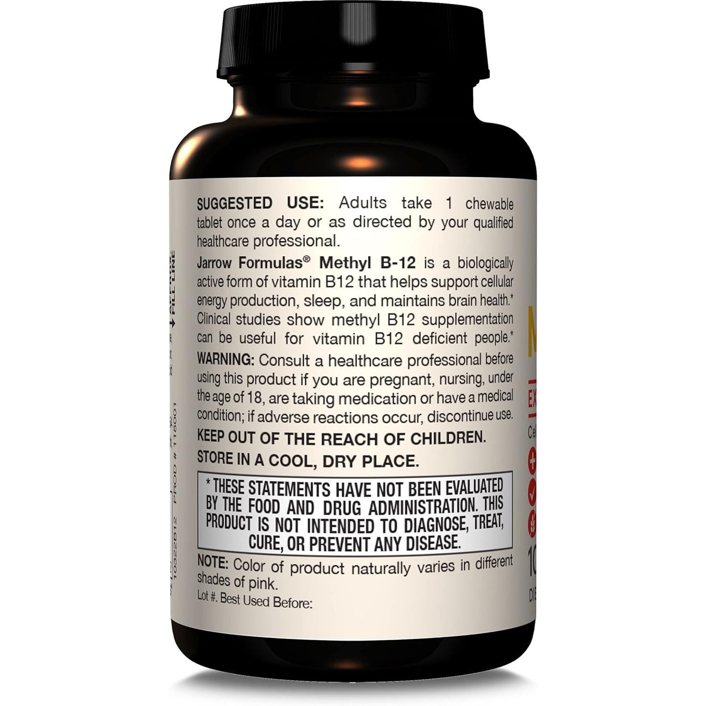 Jarrow Formulas Methyl B-12 1000mcg Chewable Tablets Lemon 100ct