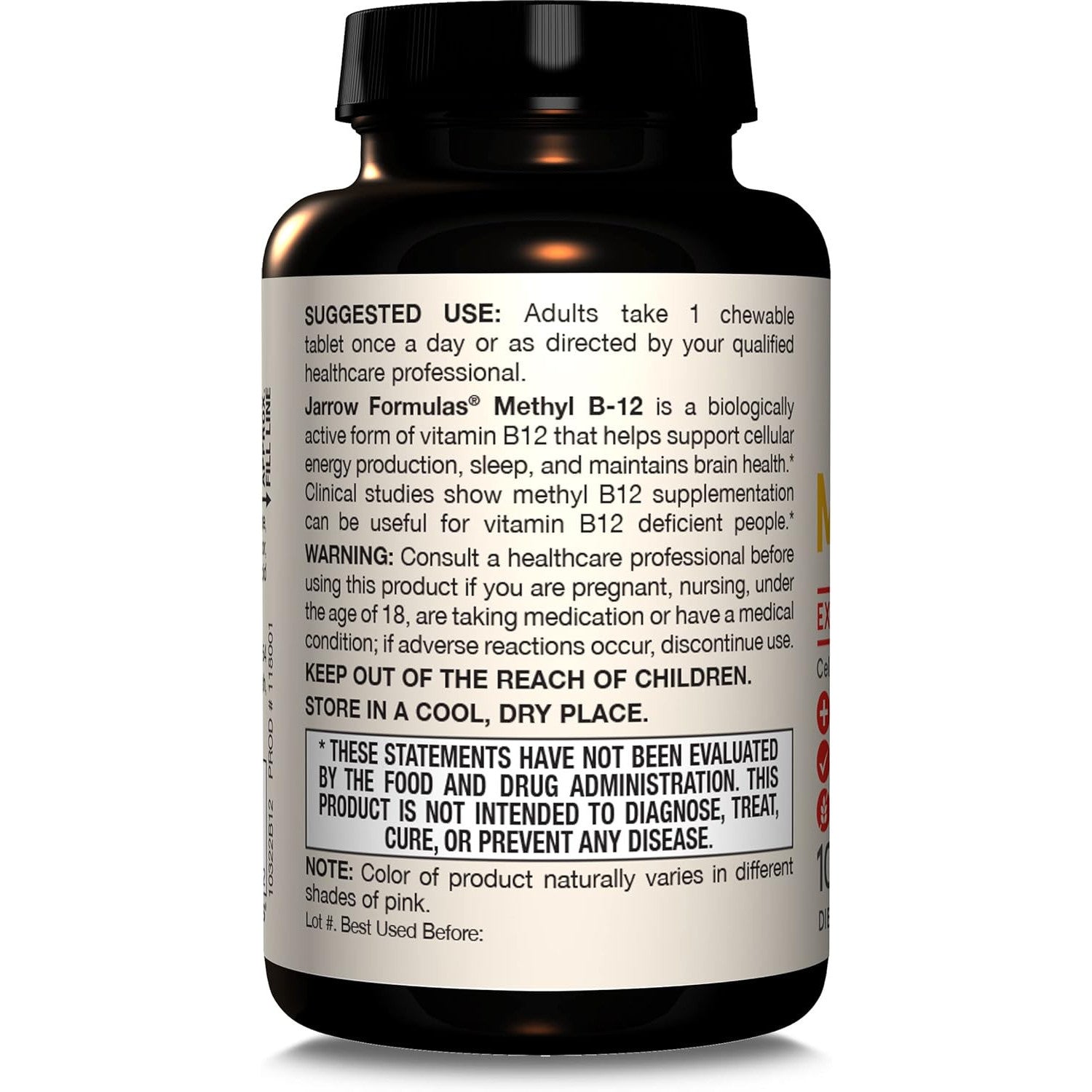 Jarrow Formulas Methyl B-12 1000mcg Chewable Tablets Lemon 100ct
