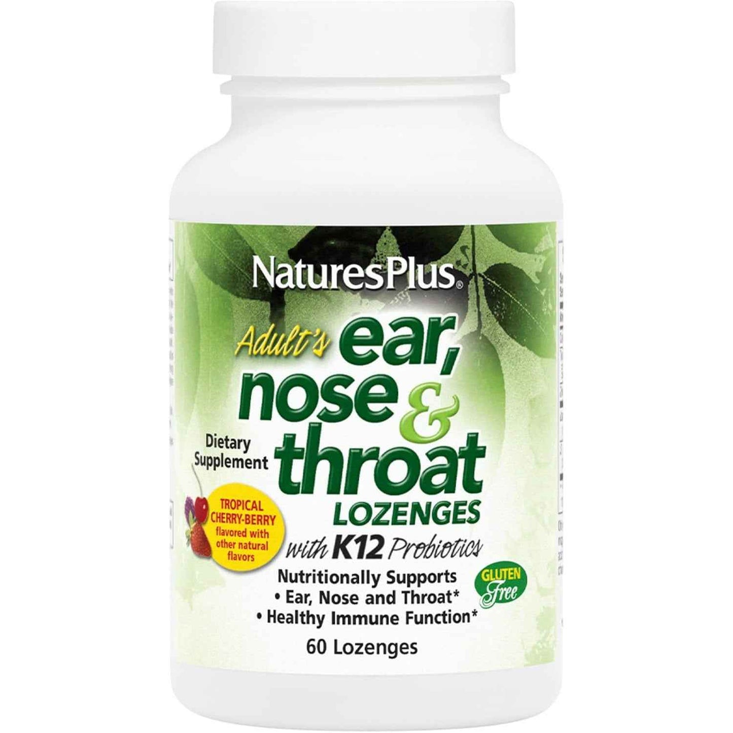 NaturesPlus Adult's Ear Nose Throat Lozenges K12 Probiotics 60 Lozenges Cherry Berry