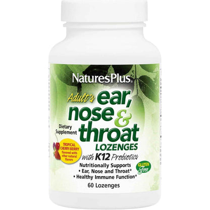 NaturesPlus Adult's Ear Nose Throat Lozenges K12 Probiotics 60 Lozenges Cherry Berry