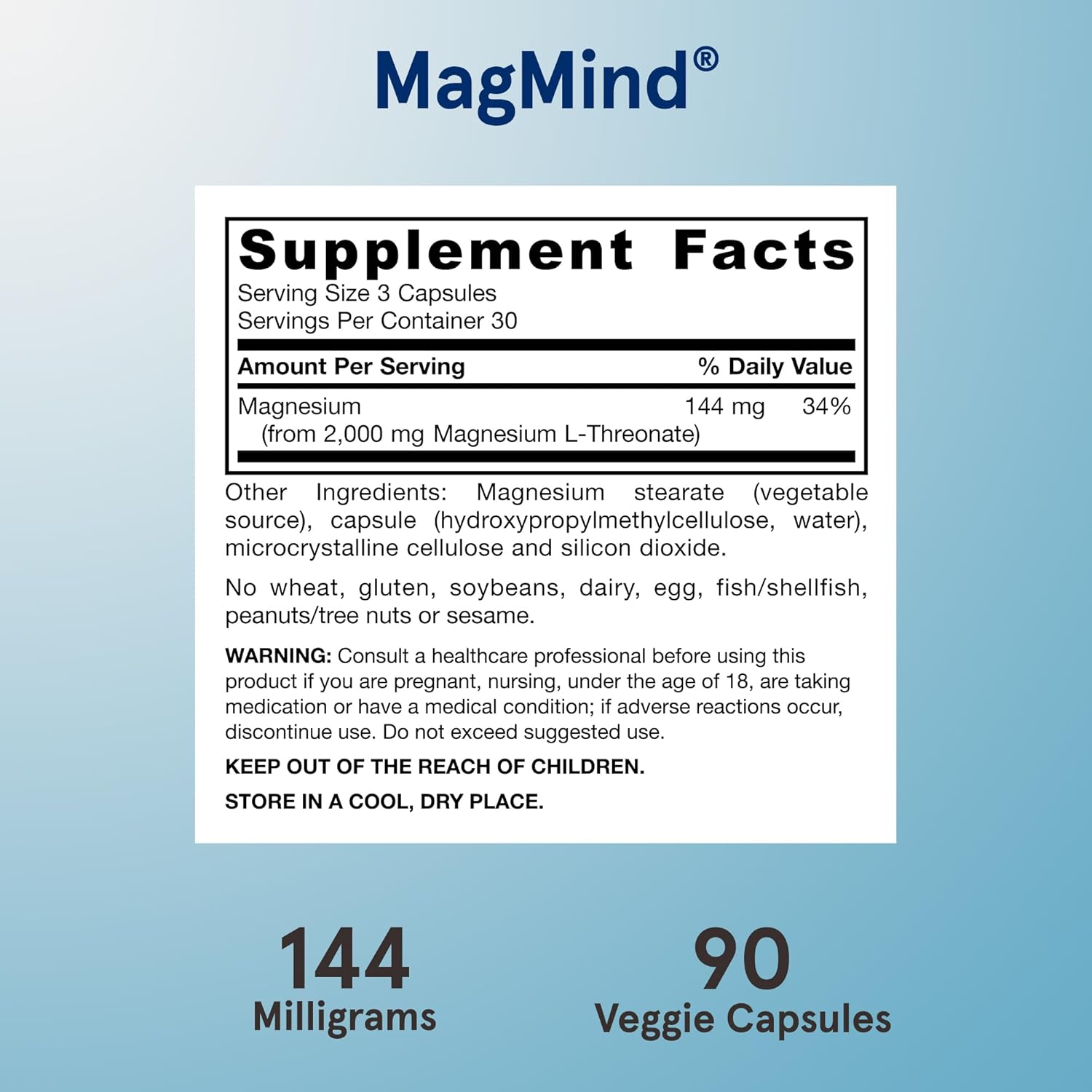 Jarrow Formulas MagMind Magnesium L-Threonate Supplement 90 Capsules