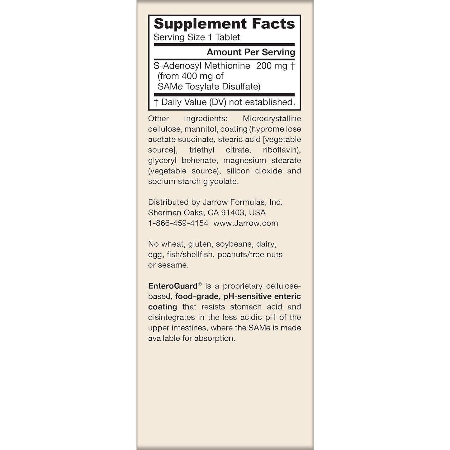 Jarrow Formulas SAMe 200 mg Dietary Supplement 60 Tablets