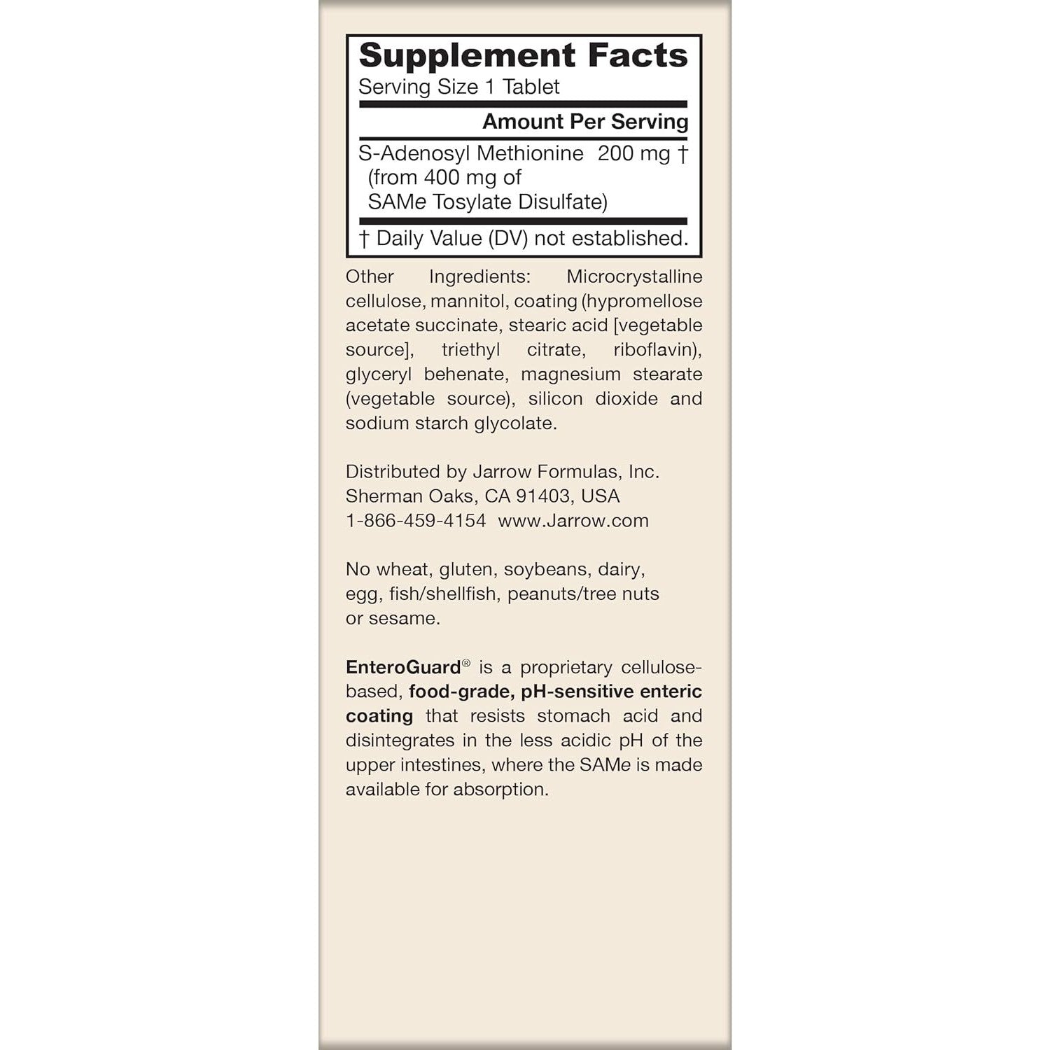 Jarrow Formulas SAMe 200 mg Dietary Supplement 60 Tablets