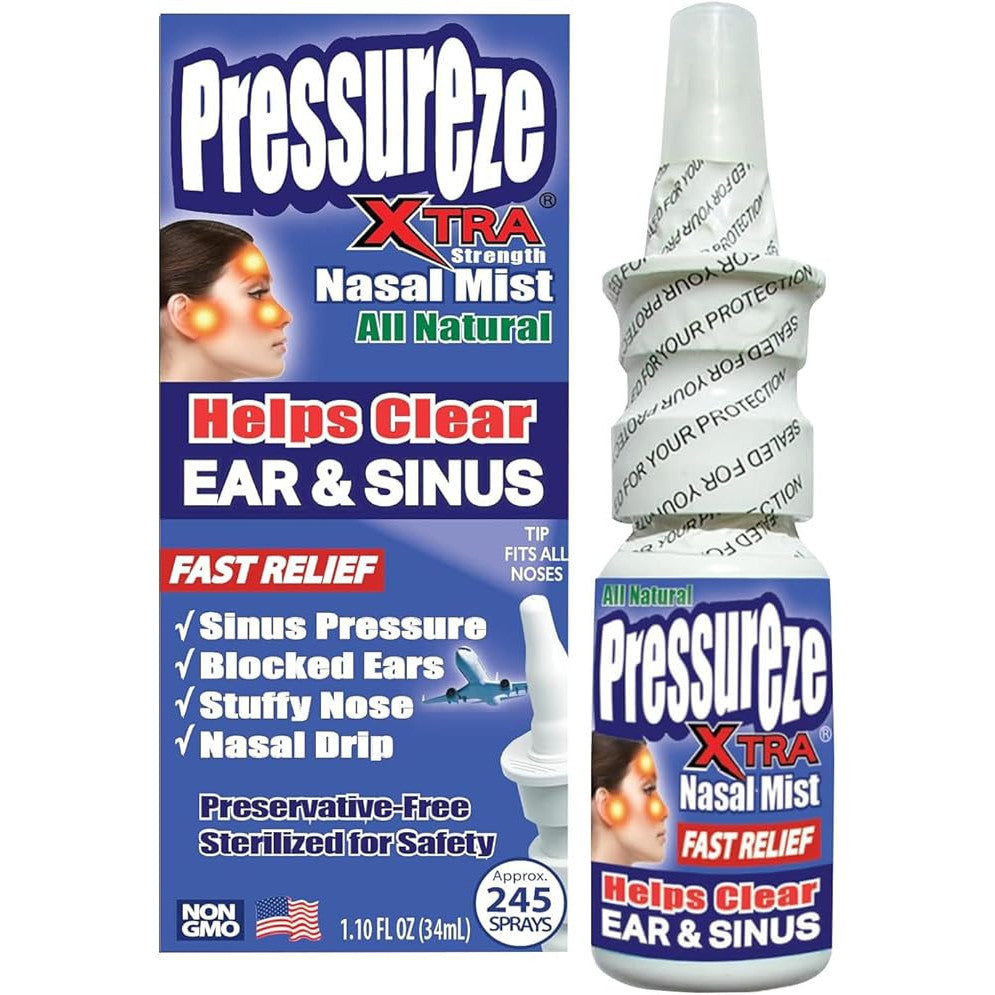 Pressureze Xtra Natural Preservative Free Nasal Spray for Severe Sinus Congestion