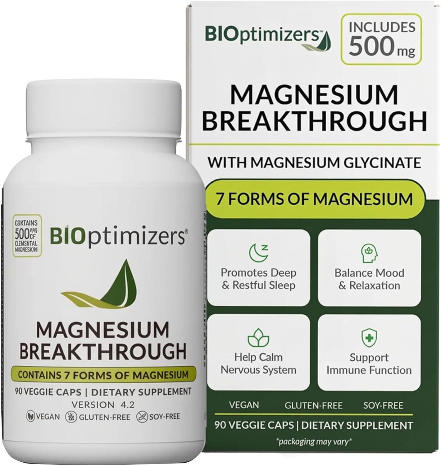 BIOptimizers Magnesium Breakthrough Supplement 500mg 7 Forms of Magnesium Glycinate, Malate, Citrate, and More - Natural Support for Sleep and Cognitive Function 60 Capsules