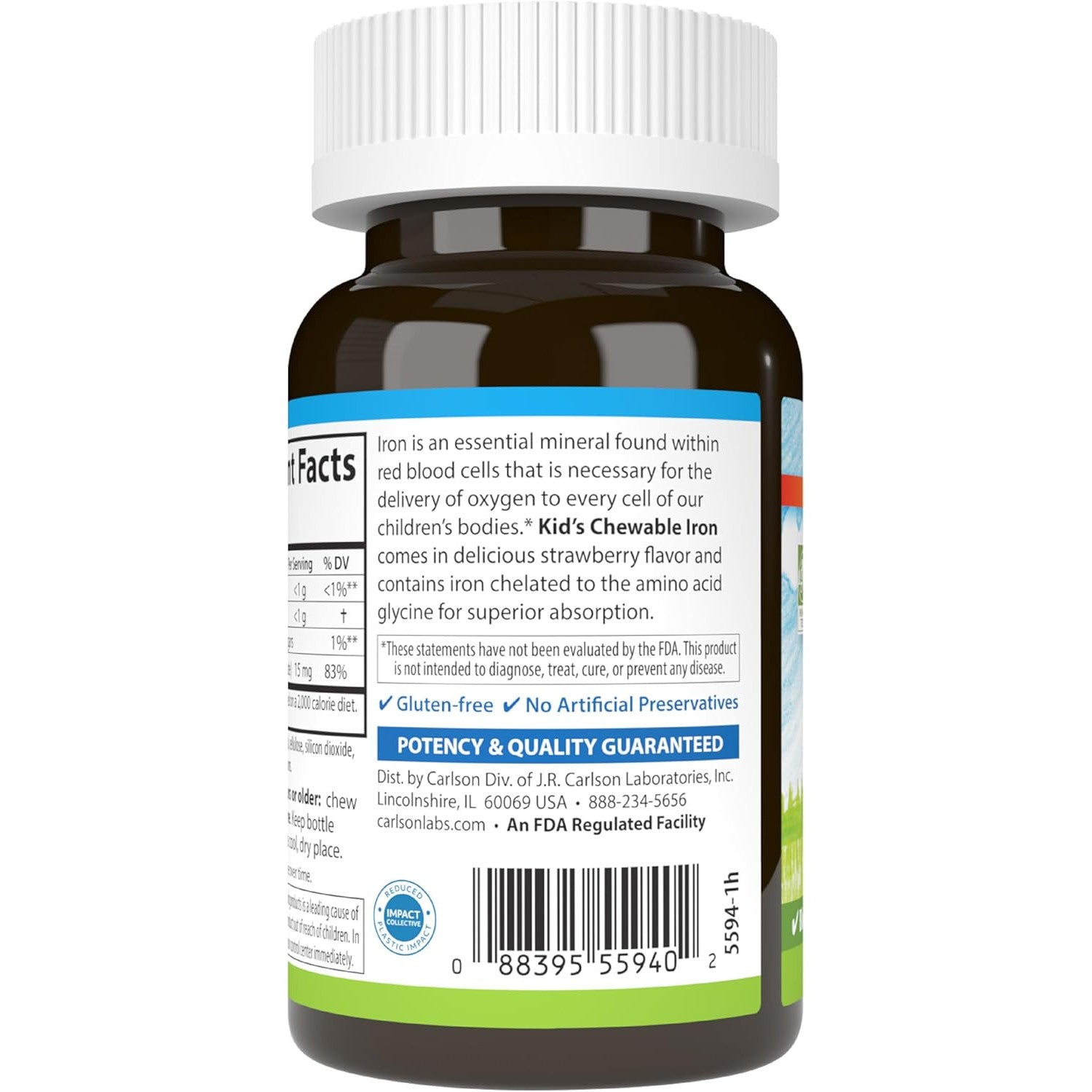 Carlson Kid's Chewable Iron 15 mg Strawberry 60 Tablets