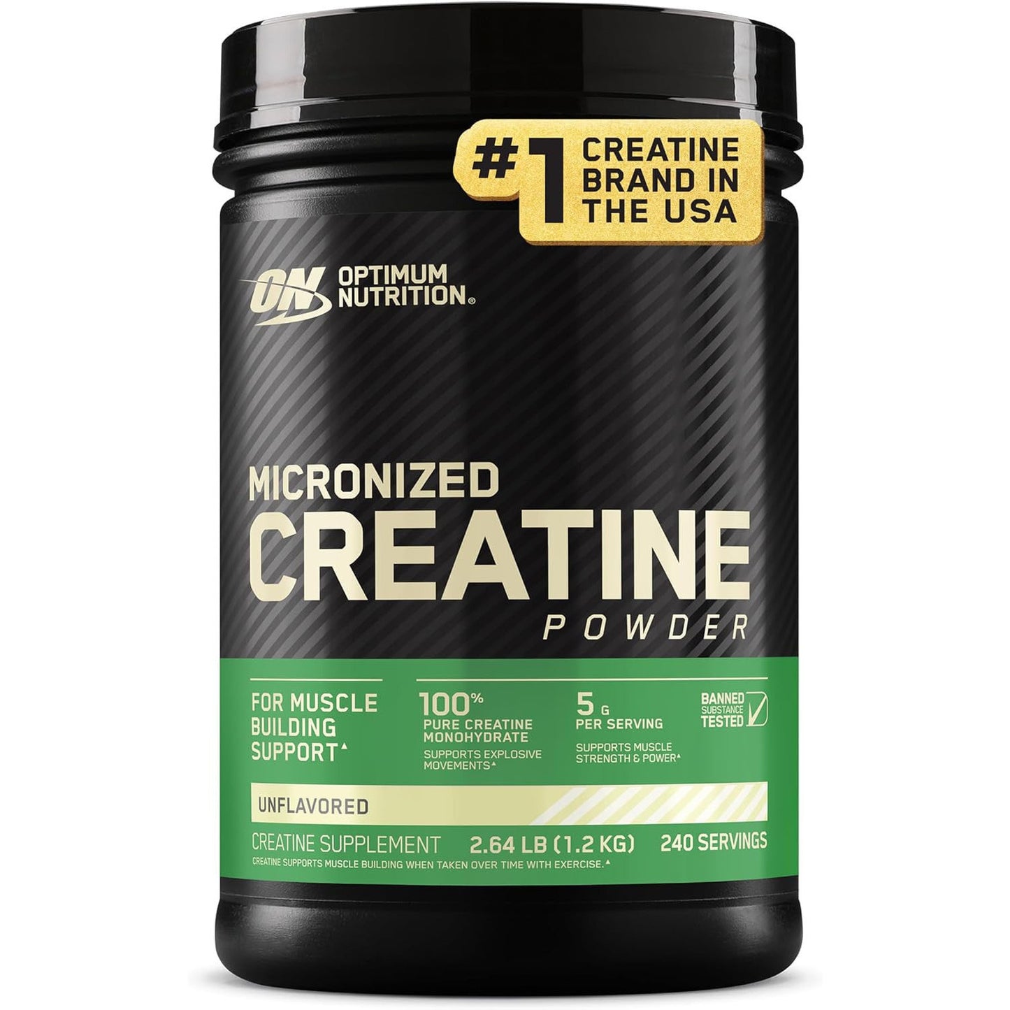 Optimum Nutrition Micronized Creatine Monohydrate Powder Supports Strength & Recovery, Banned Substance Tested Unflavored 5g 60 Servings