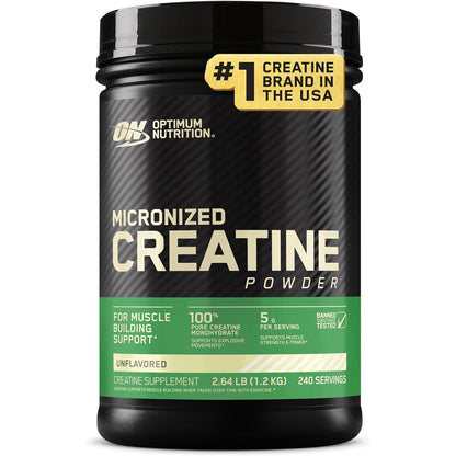 Optimum Nutrition Micronized Creatine Monohydrate Powder Supports Strength & Recovery, Banned Substance Tested Unflavored 5g 60 Servings