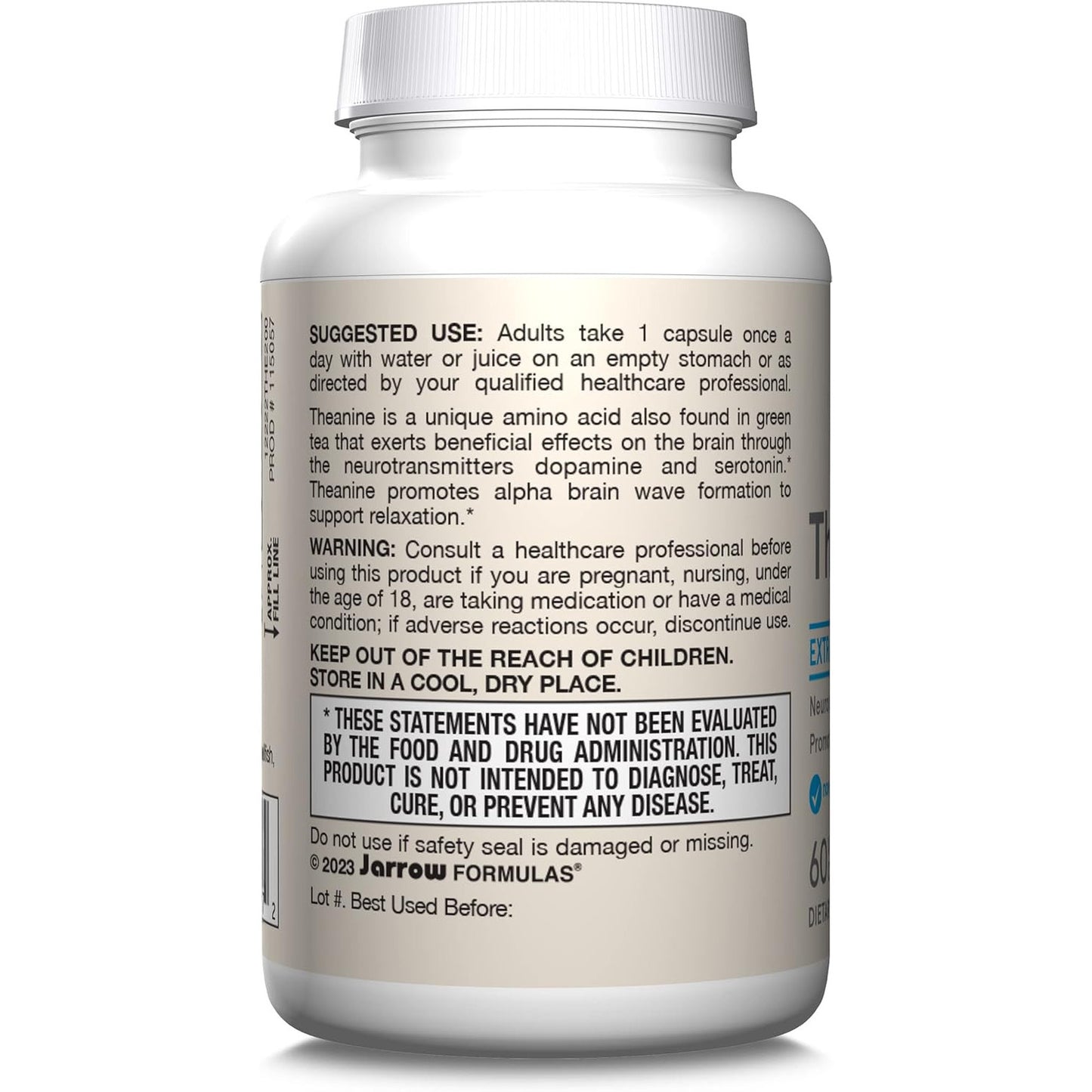 Jarrow Formulas Extra Strength L-Theanine 200mg Relaxation Supplement 60 Capsules