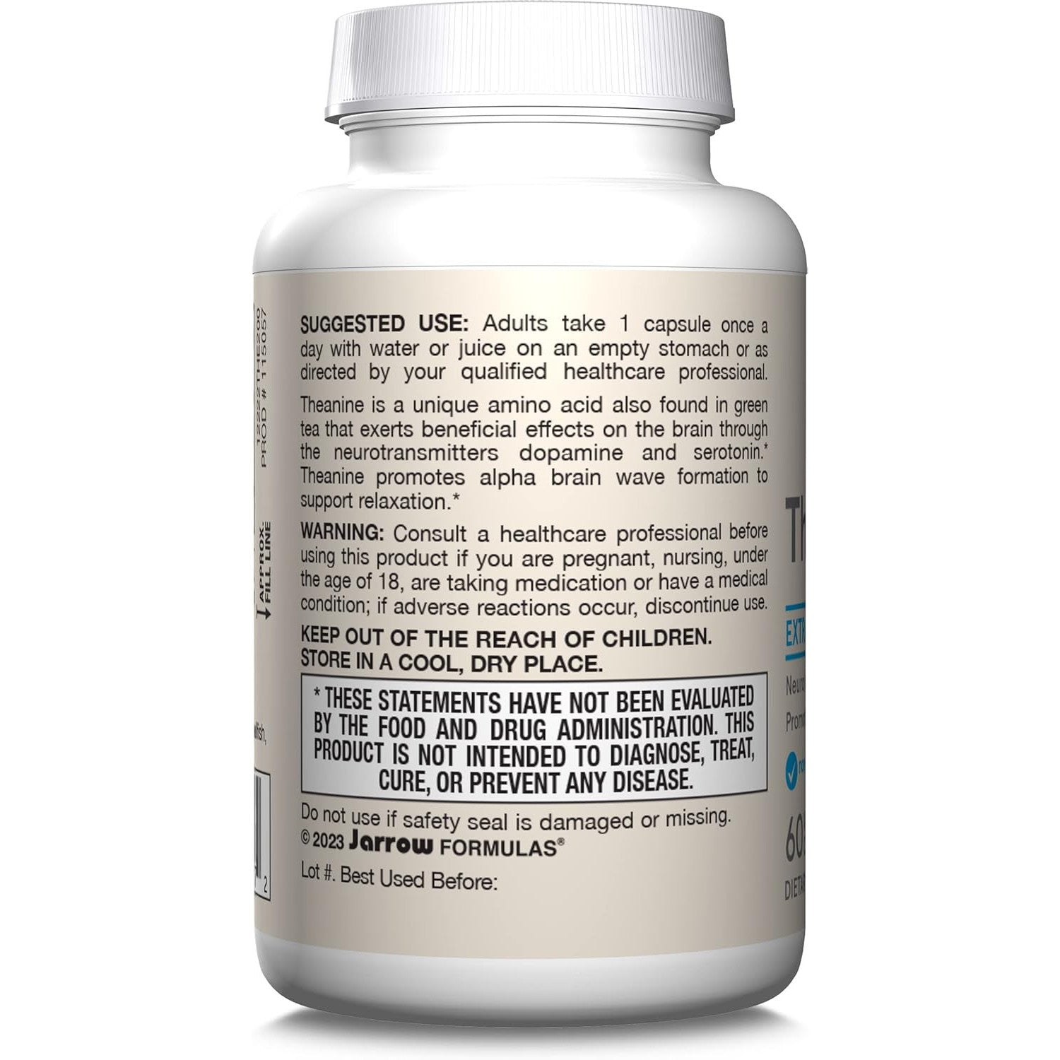 Jarrow Formulas Extra Strength L-Theanine 200mg Relaxation Supplement 60 Capsules