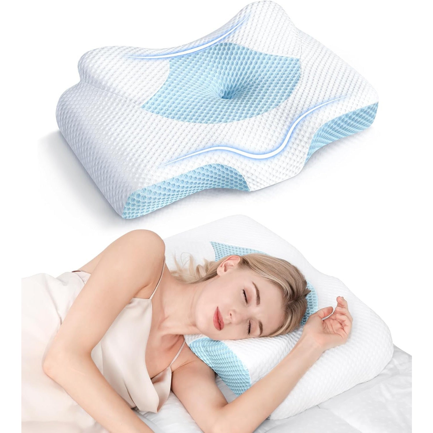 Osteo Cervical Pillow for Neck Pain Relief, Hollow Design Memory Foam with Cooling Case