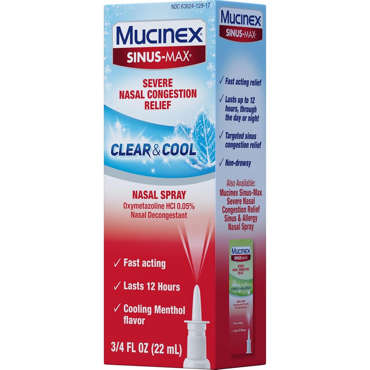 Mucinex Sinus-Max Nasal Spray Decongestant 12-Hour Clear & Cool 0.75 fl oz
