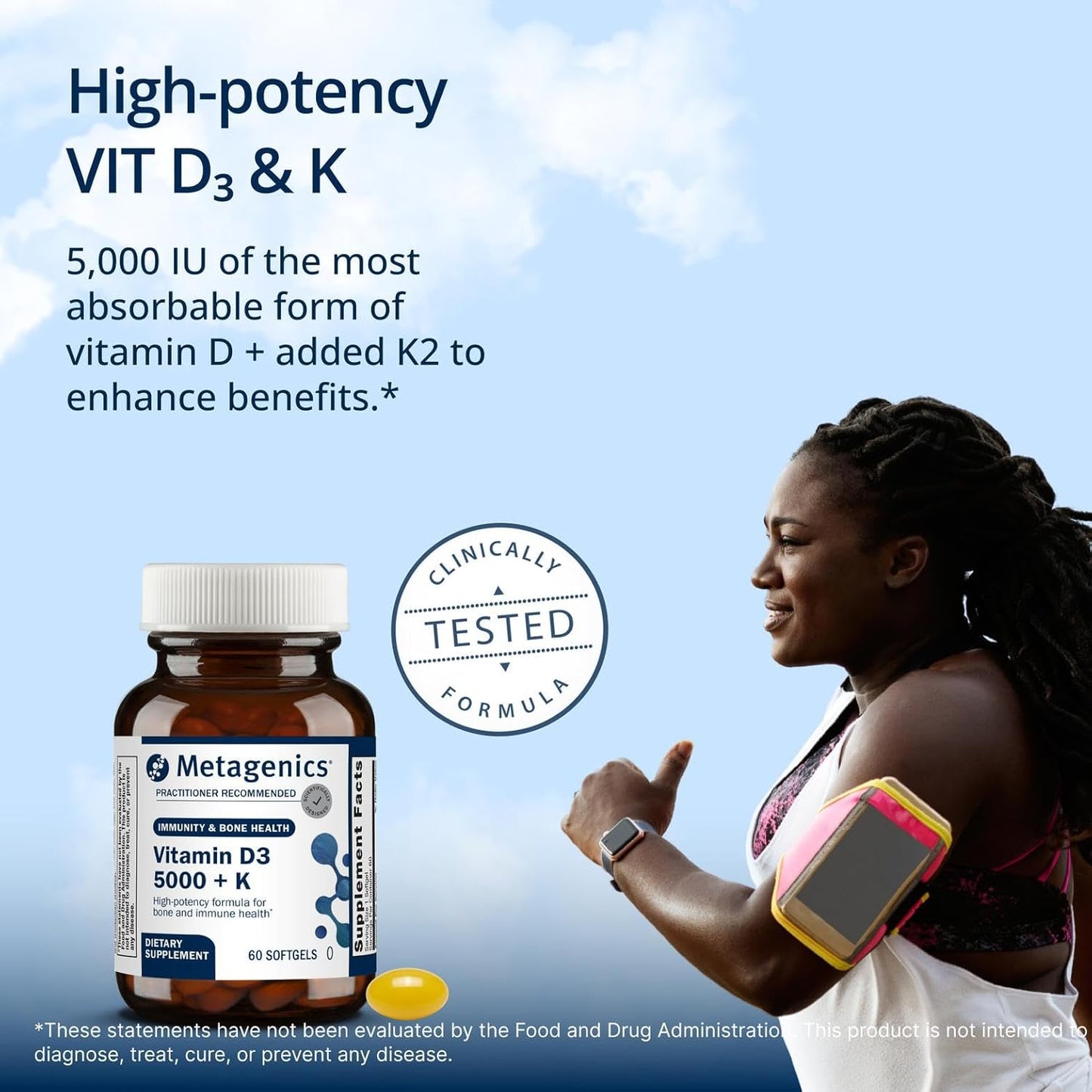 Metagenics Vitamin D3 and Vitamin K2 5,000 IU Immune Support Softgels 60 Count