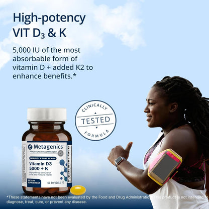 Metagenics Vitamin D3 and Vitamin K2 5,000 IU Immune Support Softgels 60 Count