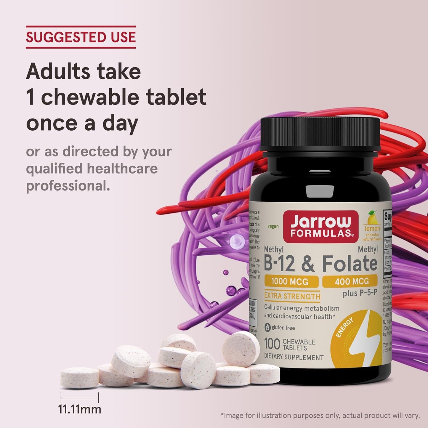 Jarrow Formulas Methyl B-12 & Methyl Folate 100 Chewable Tablets