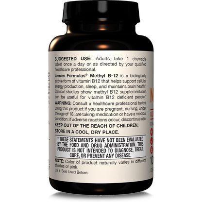 Jarrow Formulas Methyl Vitamin B12 2500 mcg 100 Chewable Tablets Tropical