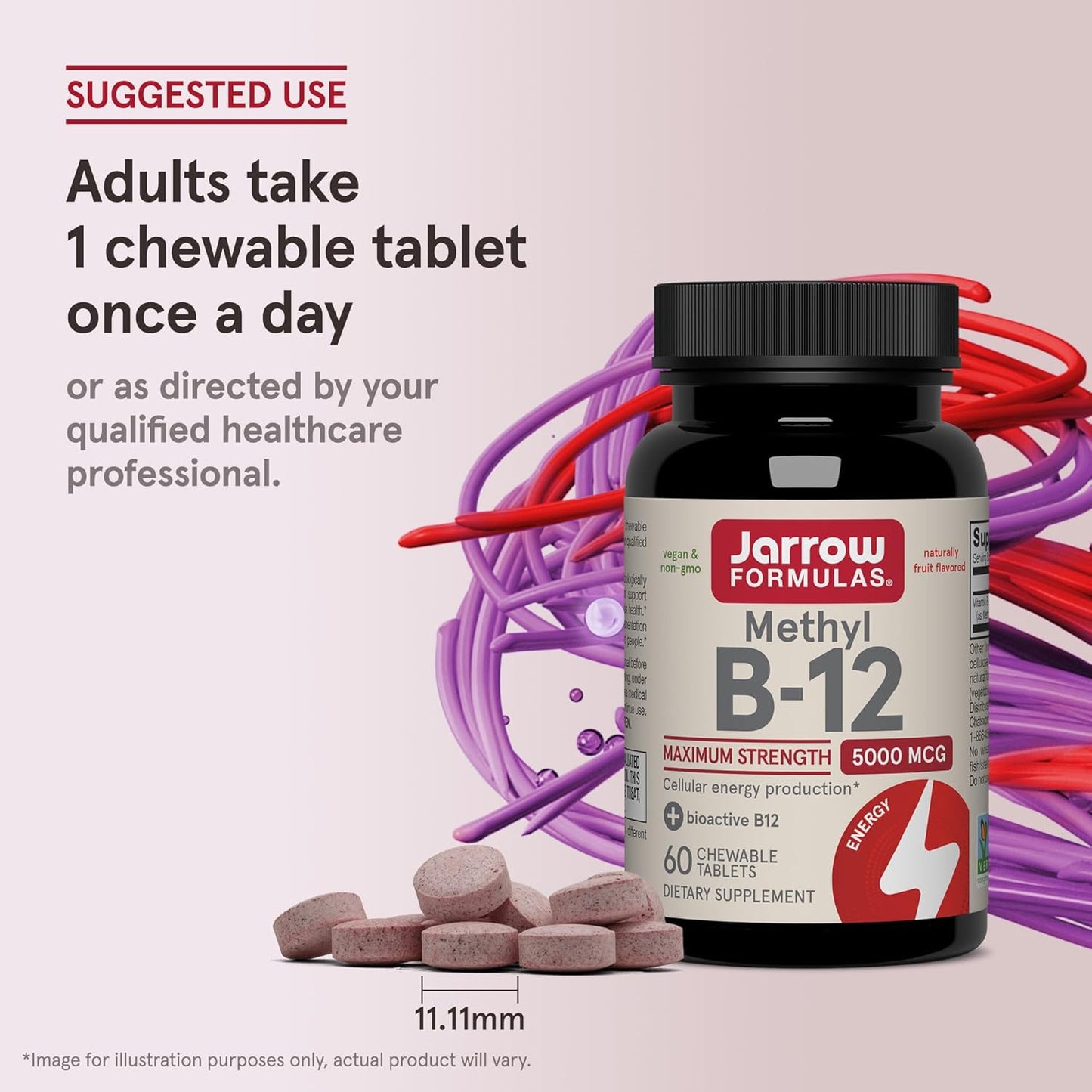 Jarrow Formulas Maximum Strength Methyl B-12 5000mcg Chewable Tablets 60 Count