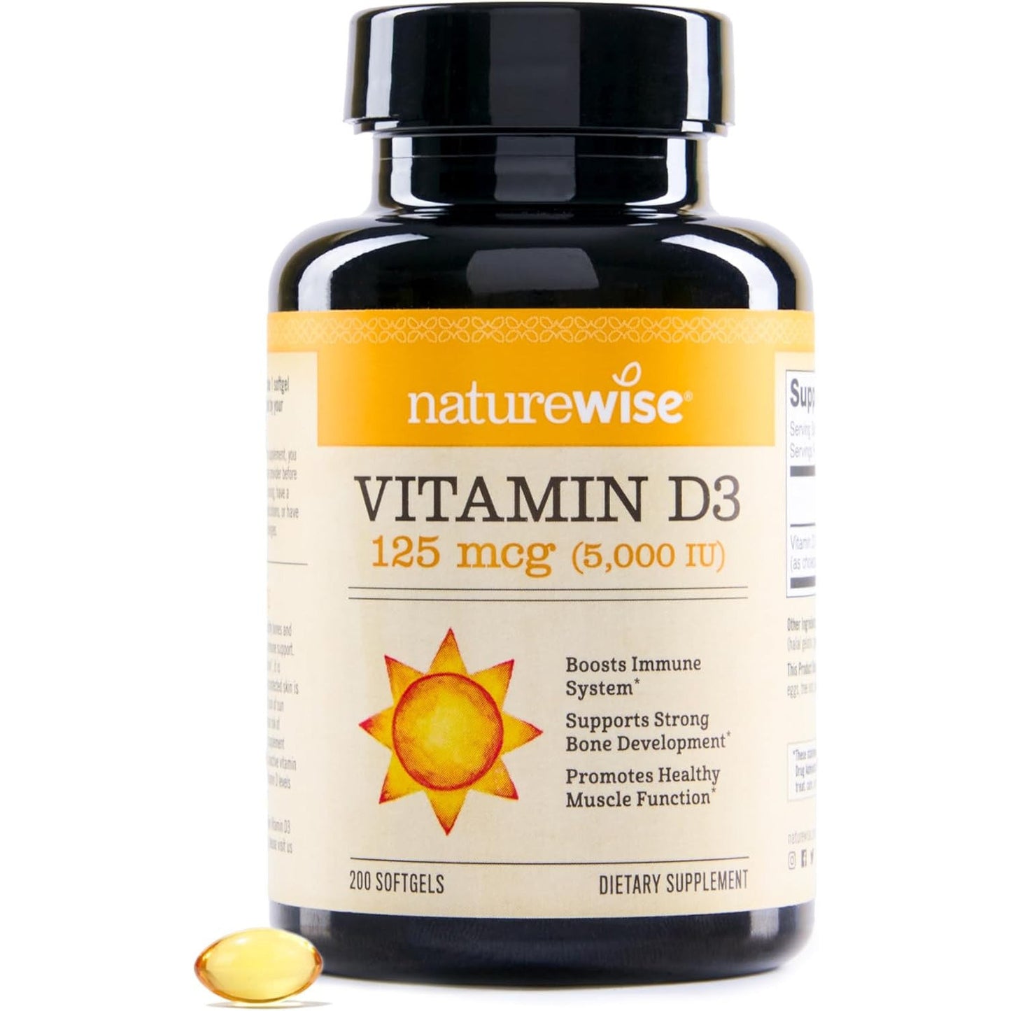NatureWise Vitamin D3 5000iu (125 mcg) Immune Support, Healthy Muscle Function, and Bone Health 360 Count Mini Softgel